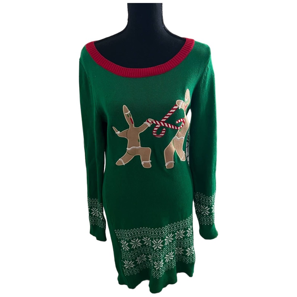 Sweater Project Too Duel For School Gingerbread Sweater Dress Med Women’s Green